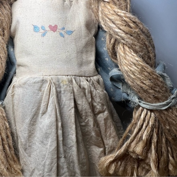 VTG Rare Primitive Handmade 90s Rag Doll #4 Jute Hair Folk Art Signed SW Artist - Picture 2 of 7